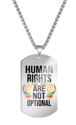 Nøkkelring - Human rights are not optional Pride nøkkelring med teksten "Human rights are not optional"