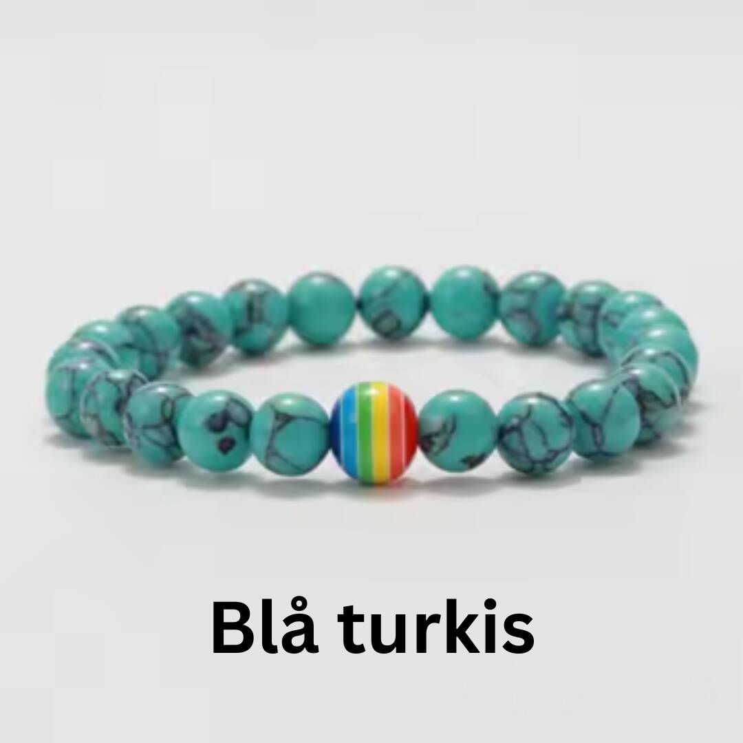 Blå turkis pride-armbånd.
