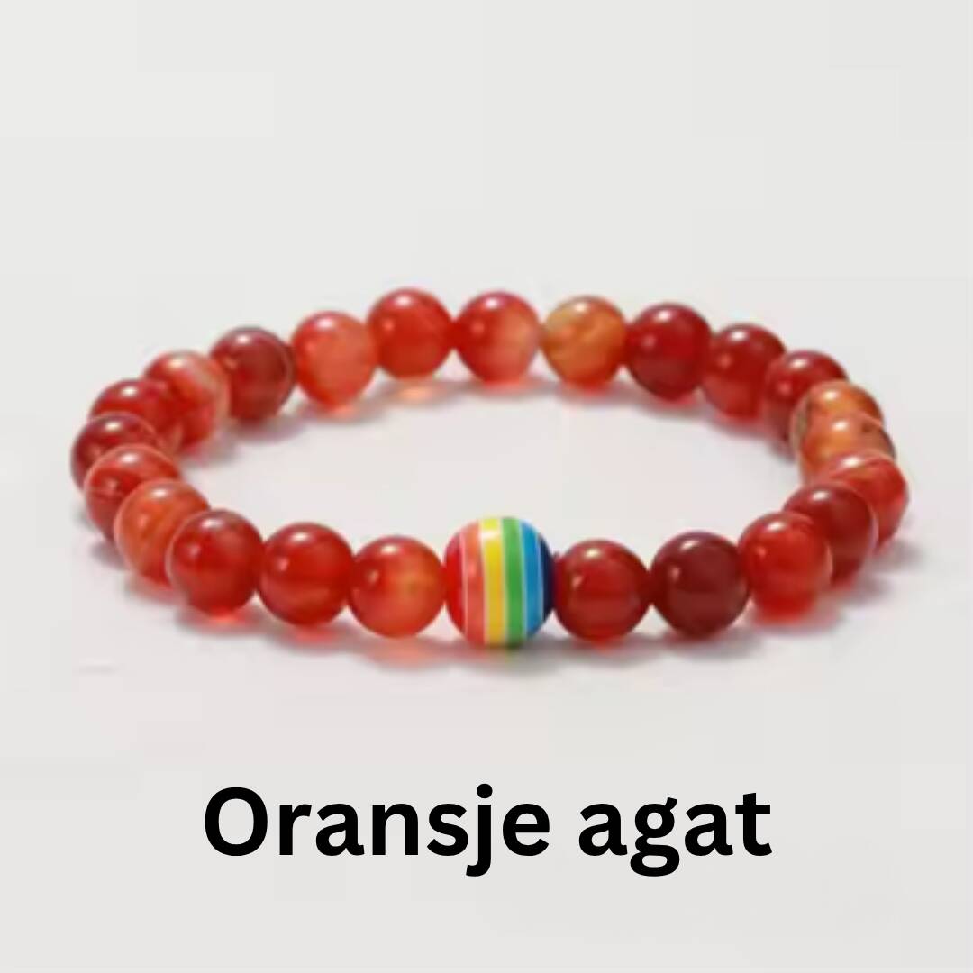 Pride armbånd med oransje agat. Nydelige farger på dette stein-armbåndet.