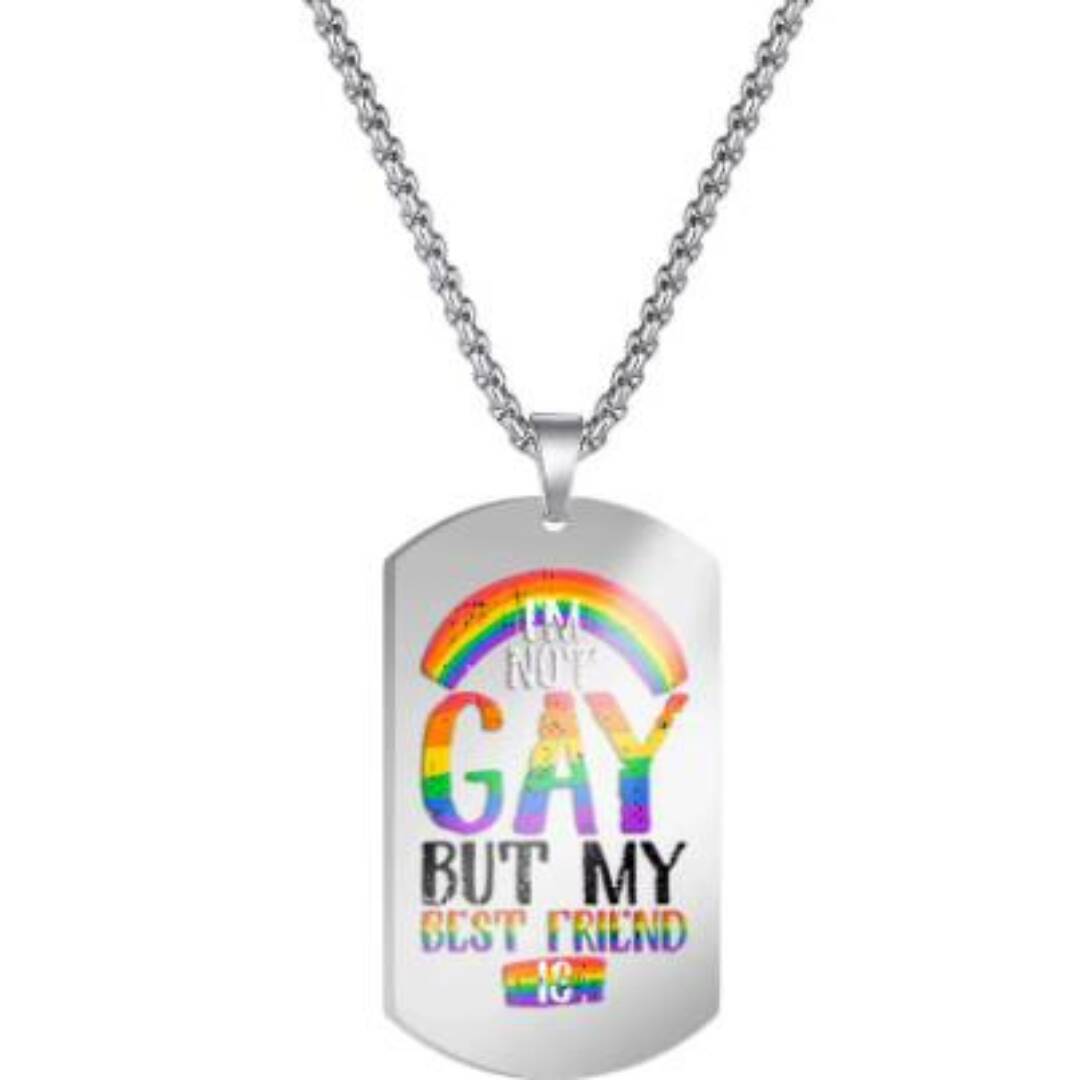 Pride nøkkelring med teksten "I'm not gay but my best friend is".