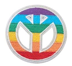 Pride peacetegn hvit broderi Bildet viser et brodert peacetegn som man kan feste på klær.