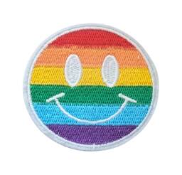 Pride smiley hvit broderi Brodert smiley i pridefarger med hvit kant