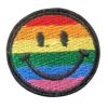 Pride smiley broderi med svart kant. Har lim på baksiden