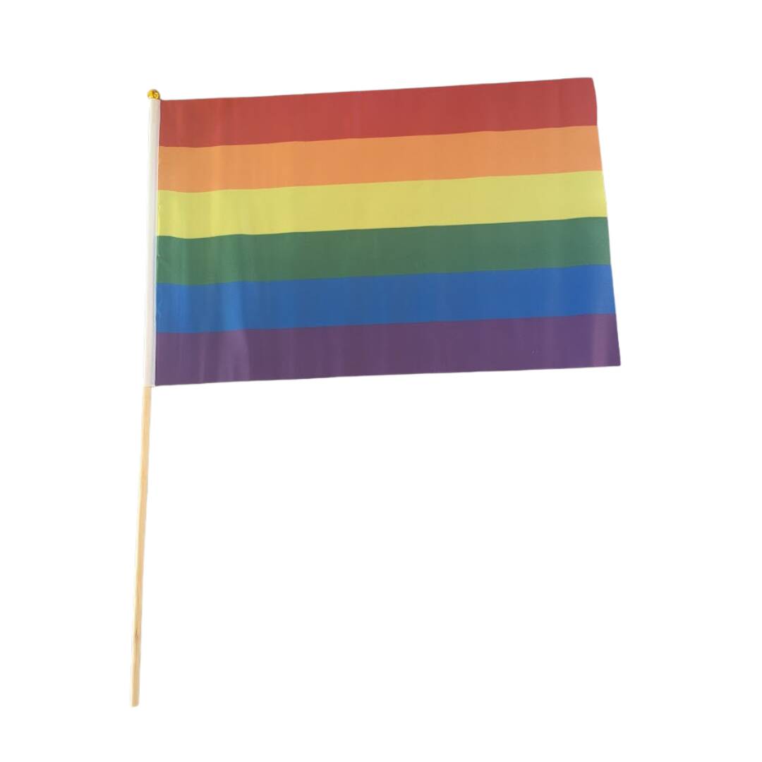 Nydelig prideflagg i størrelsen 30x45 cm. Et håndflagg som egner seg til parade og pynte der du bor.